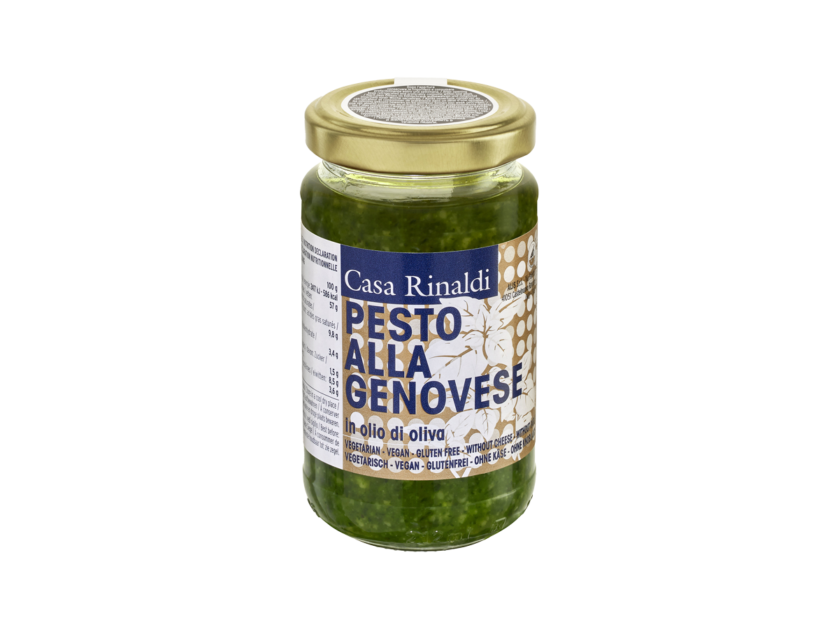 Jar of Casa Rinaldi Pesto Alla Genovese on a white background